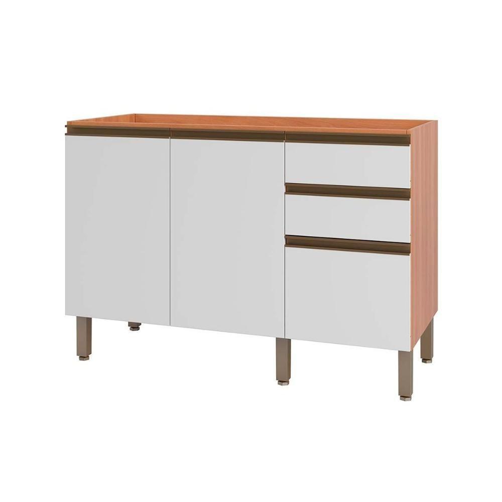Balcão de Cozinha Gabinete Macadâmia p/ Pia c/ 2 Portas 120cm Freijo/Branco - Telasul - 1