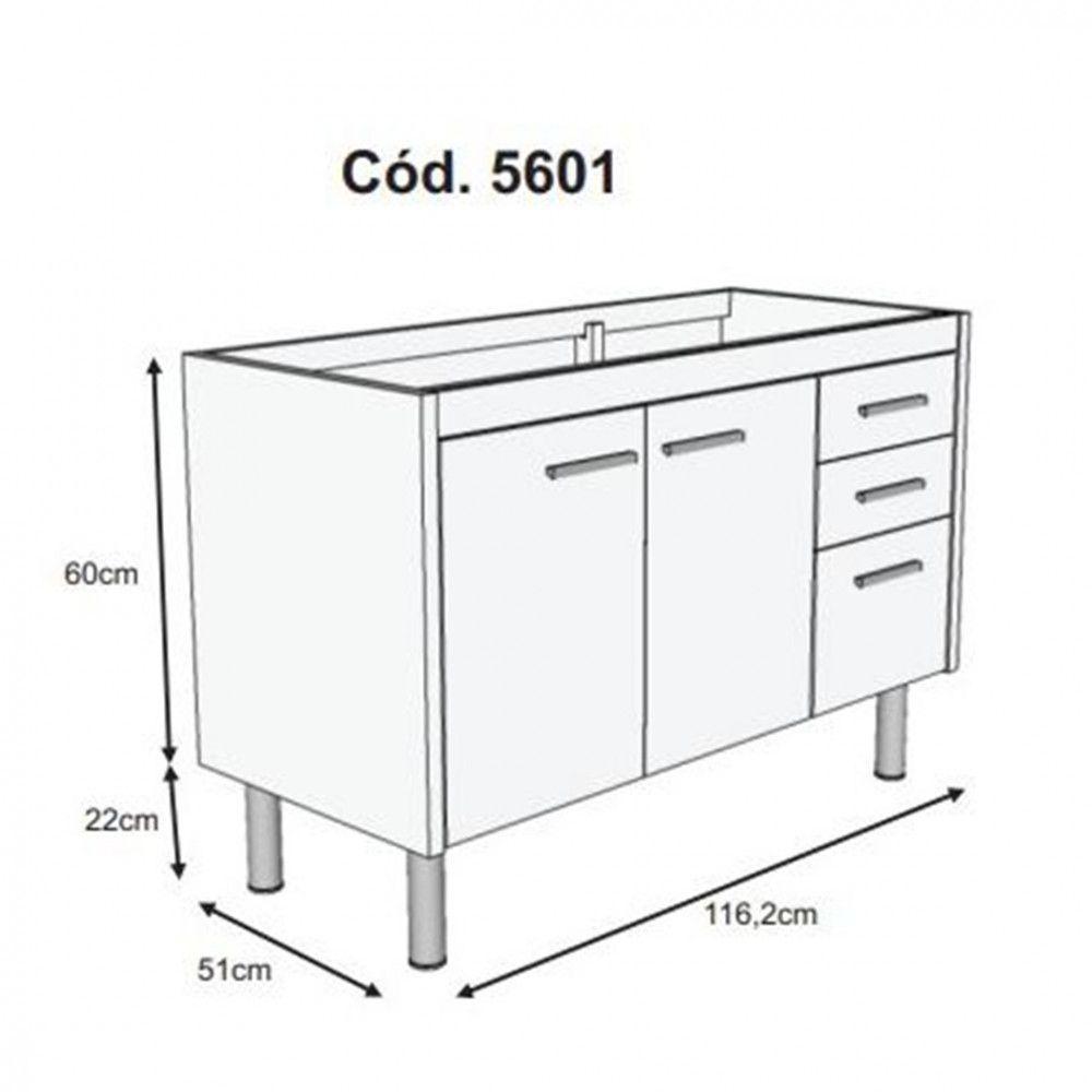 Balcão p/ Cozinha Rorato Valenza Sem Tampo 2 Portas 3 Gavetas Branco/nogal Sevilha - 2