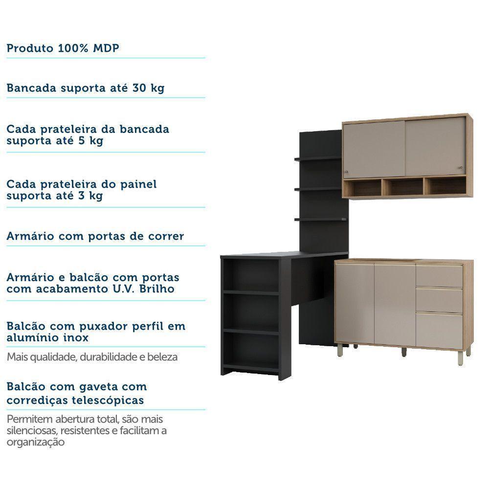 Cozinha Completa 4 Peças E Balcão Gra E Preto - 3