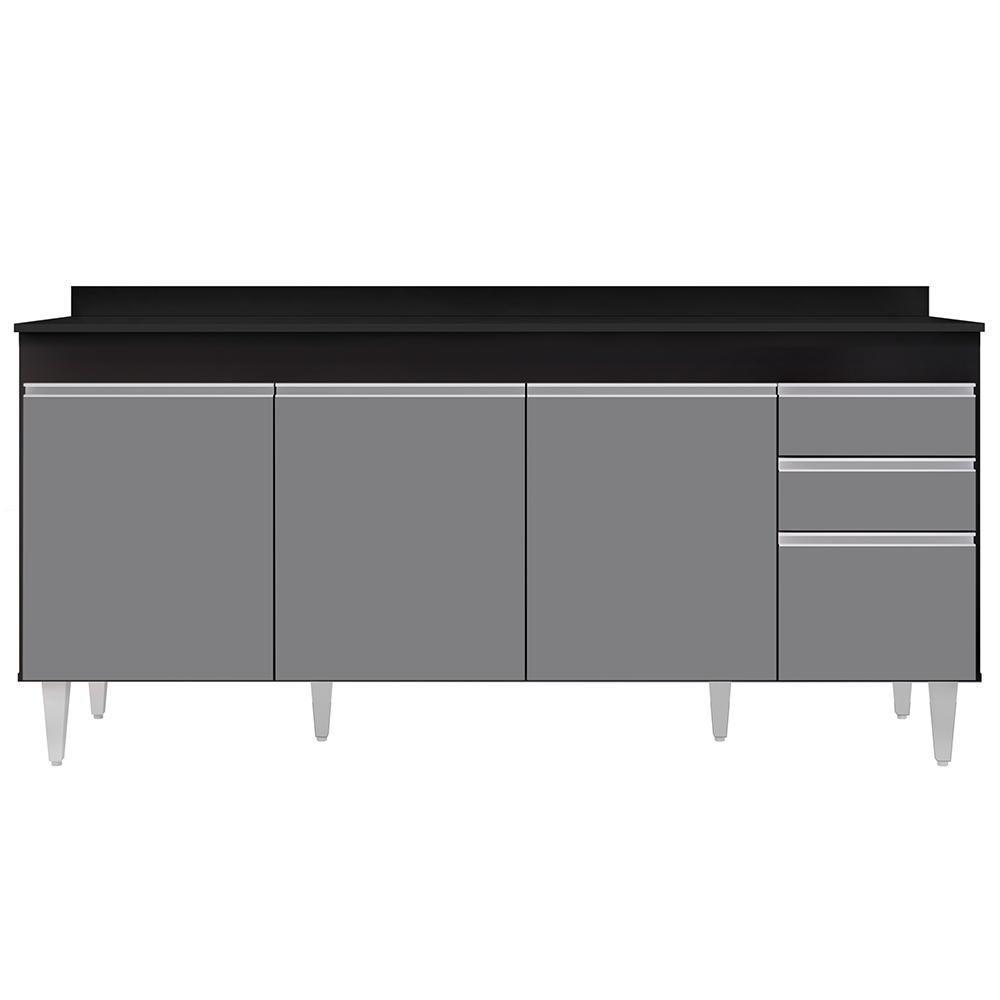 Balcão Gabinete 180Cm Com Tampo Dallas Preto/Cinza - Lumil - 6