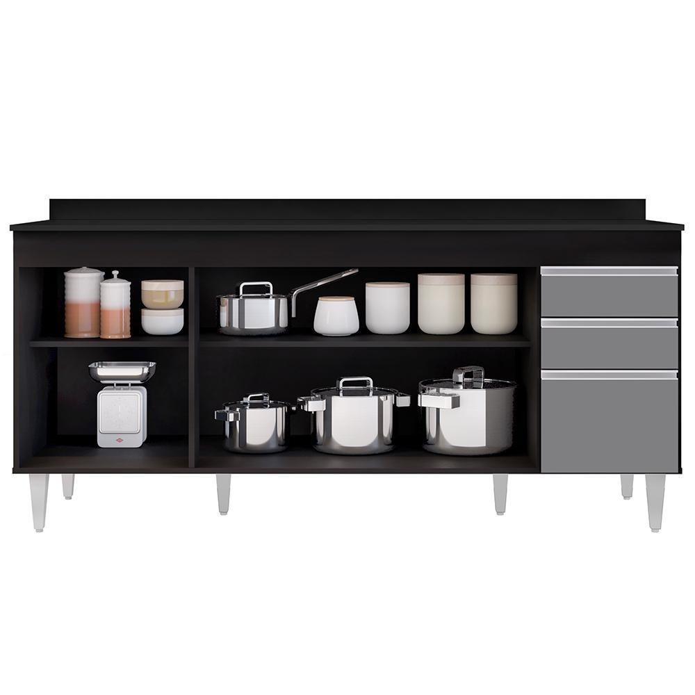 Balcão Gabinete 180Cm Com Tampo Dallas Preto/Cinza - Lumil - 8