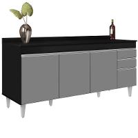 Balcão Gabinete 180Cm Com Tampo Dallas Preto/Cinza - Lumil - 1