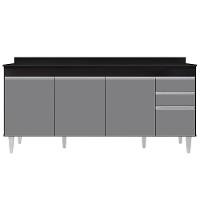 Balcão Gabinete 180Cm Com Tampo Dallas Preto/Cinza - Lumil - 5