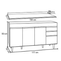 Balcão Gabinete 180Cm Com Tampo Dallas Preto/Cinza - Lumil - 6