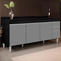 Balcão Gabinete 180Cm Com Tampo Dallas Preto/Cinza - Lumil - 8
