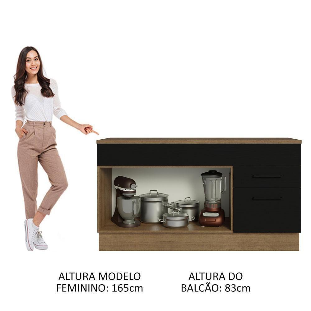 Balcão Gabinete De Pia Madesa Agata 150 Cm 2 Gavetas 2 Portas (com Tampo) - Rustic/preto Rustic/preto - 7