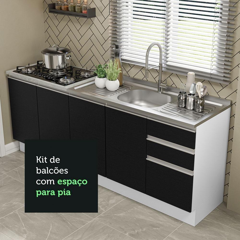 Kit Com 2 Balcões De Cozinha Madesa Glamy 4 Portas 3 Gavetas (sem Tampo E Pia) - Branco/preto Branco/preto - 6