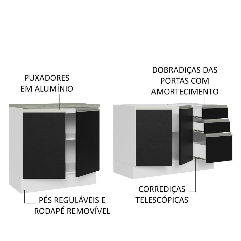 Kit Com 2 Balcões De Cozinha Madesa Glamy 4 Portas 3 Gavetas (sem Tampo E Pia) - Branco/preto Branco/preto - 8