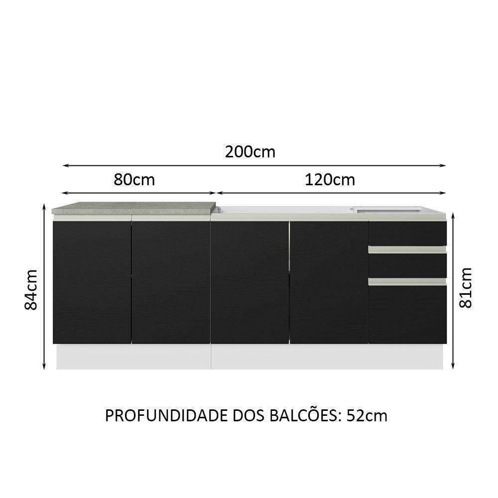 Kit Com 2 Balcões De Cozinha Madesa Glamy 4 Portas 3 Gavetas (sem Tampo E Pia) - Branco/preto Branco/preto - 9