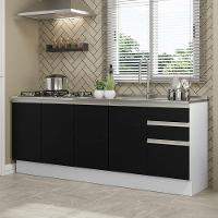 Kit Com 2 Balcões De Cozinha Madesa Glamy 4 Portas 3 Gavetas (sem Tampo E Pia) - Branco/preto Branco/preto - 1