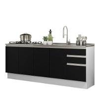 Kit Com 2 Balcões De Cozinha Madesa Glamy 4 Portas 3 Gavetas (sem Tampo E Pia) - Branco/preto Branco/preto - 11