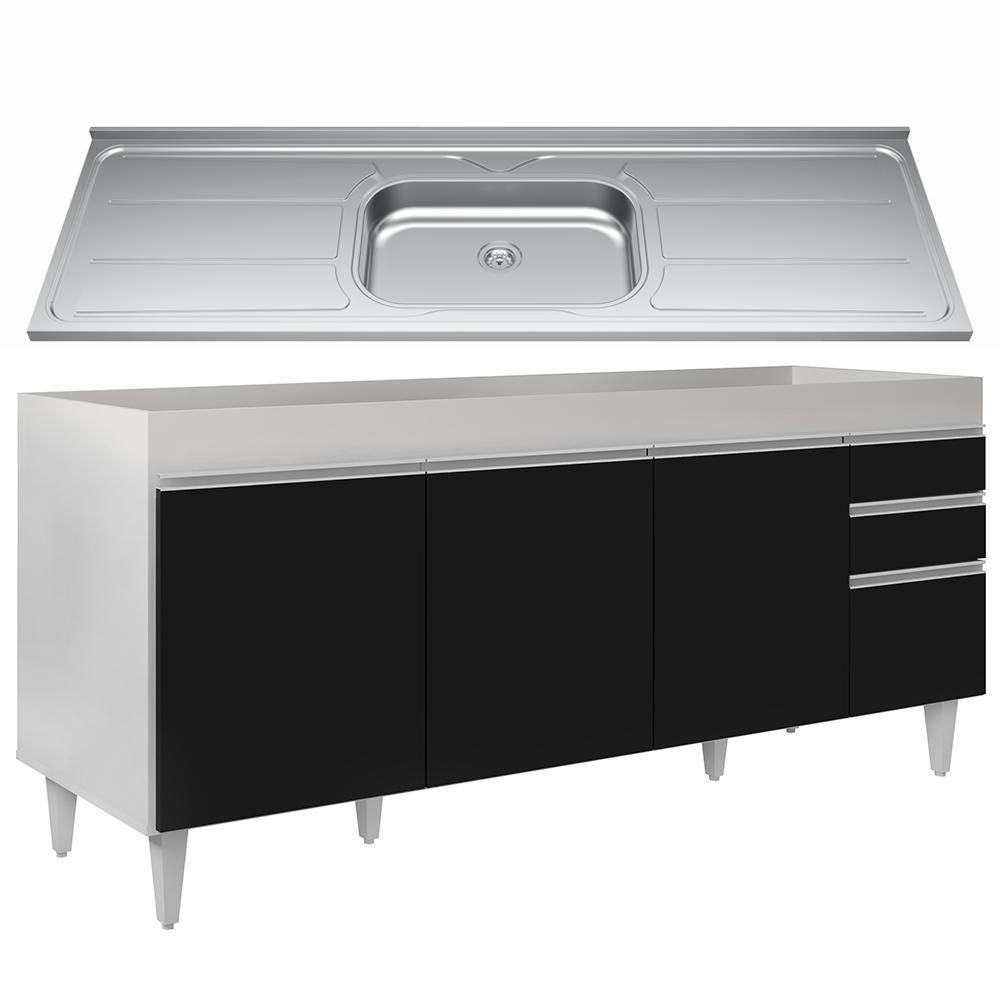 Balcão Gabinete Com Pia 180Cm Dallas Branco/Preto - Lumil - 1