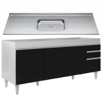 Balcão Gabinete Com Pia 180Cm Dallas Branco/Preto - Lumil - 1