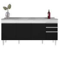 Balcão Gabinete Com Pia 180Cm Dallas Branco/Preto - Lumil - 2