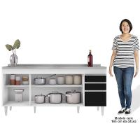 Balcão Gabinete Com Pia 180Cm Dallas Branco/Preto - Lumil
