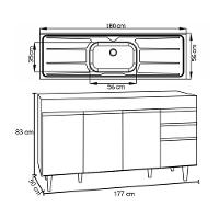 Balcão Gabinete Com Pia 180Cm Dallas Branco/Preto - Lumil - 5