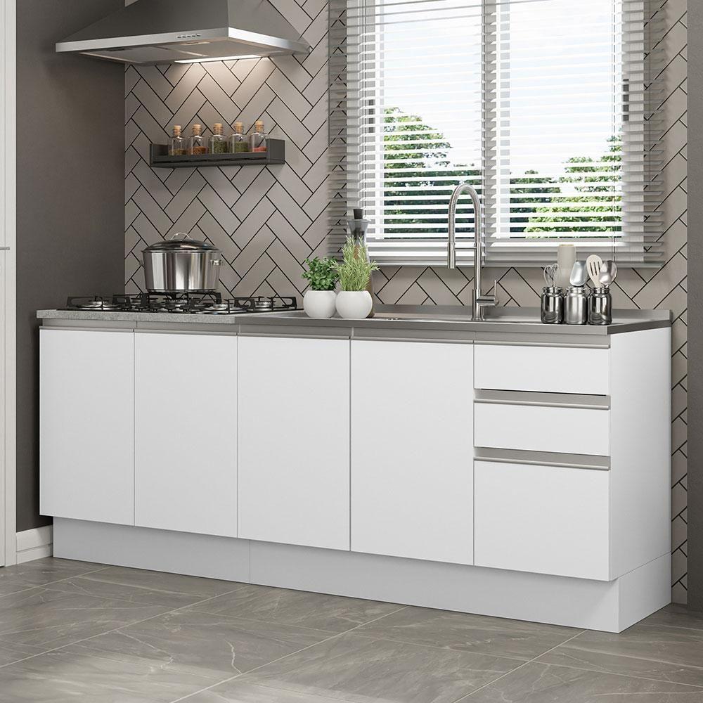 Kit Com 2 Balcões De Cozinha Madesa Glamy 4 Portas 3 Gavetas (sem Tampo E Pia) - Branco Branco - 1