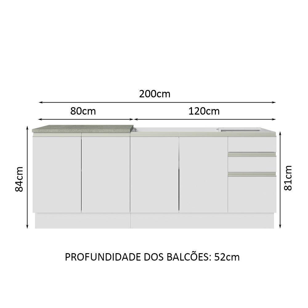 Kit Com 2 Balcões De Cozinha Madesa Glamy 4 Portas 3 Gavetas (sem Tampo E Pia) - Branco Branco - 9