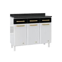 Balcão de Cozinha Diamante 3 Portas e 3 Gavetas c/ Tampo 105cm Branco/Preto - Telasul - 1