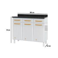 Balcão de Cozinha Diamante 3 Portas e 3 Gavetas c/ Tampo 105cm Branco/Preto - Telasul