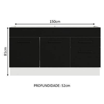 Balcão Gabinete De Pia Madesa Agata 150 Cm 2 Portas E 2 Gavetas (sem Tampo E Pia) - Branco/preto Branco/preto