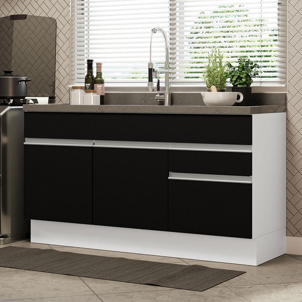 Balcão Gabinete De Pia Madesa Glamy 150 Cm 2 Gavetas 2 Portas (sem Tampo E Pia) - Branco/preto Branco/preto - 1