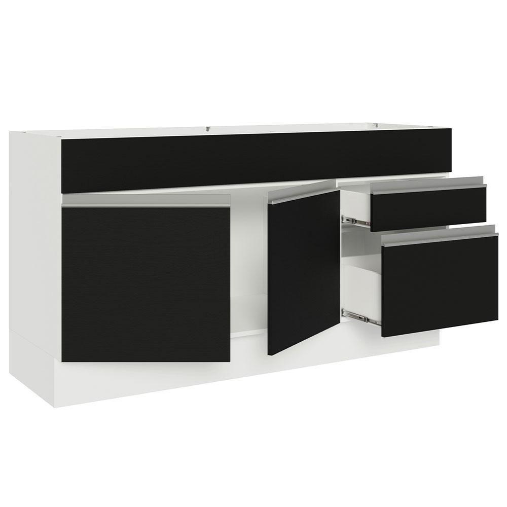 Balcão Gabinete De Pia Madesa Glamy 150 Cm 2 Gavetas 2 Portas (sem Tampo E Pia) - Branco/preto Branco/preto - 8