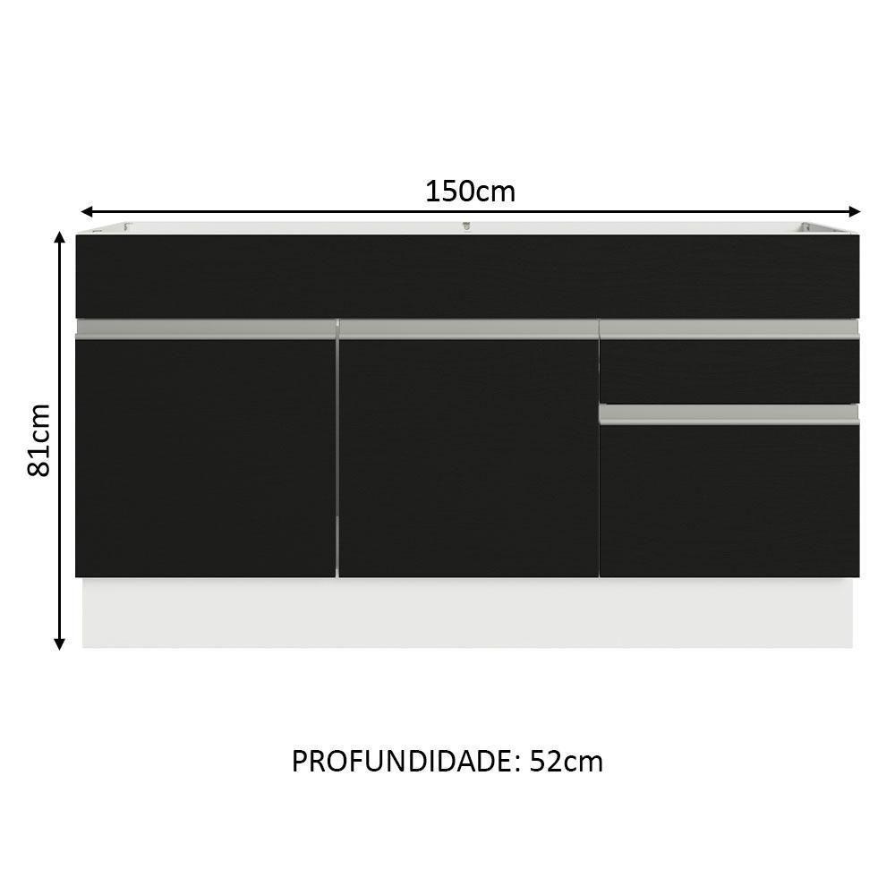 Balcão Gabinete De Pia Madesa Glamy 150 Cm 2 Gavetas 2 Portas (sem Tampo E Pia) - Branco/preto Branco/preto - 9