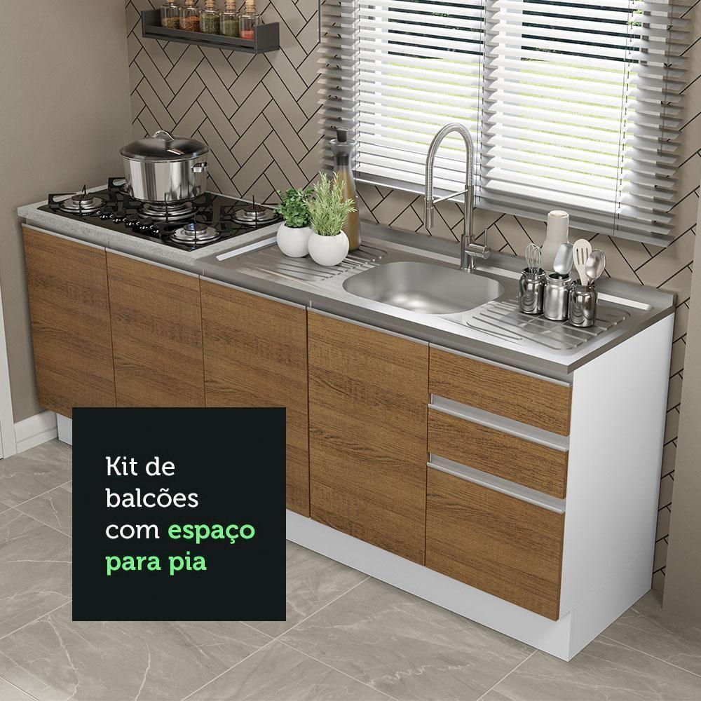Kit Com 2 Balcões De Cozinha Madesa Glamy 4 Portas 3 Gavetas (sem Tampo E Pia) - Branco/rustic Branco/rustic - 6
