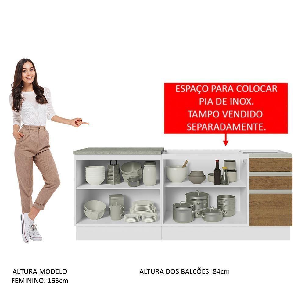 Kit Com 2 Balcões De Cozinha Madesa Glamy 4 Portas 3 Gavetas (sem Tampo E Pia) - Branco/rustic Branco/rustic - 7