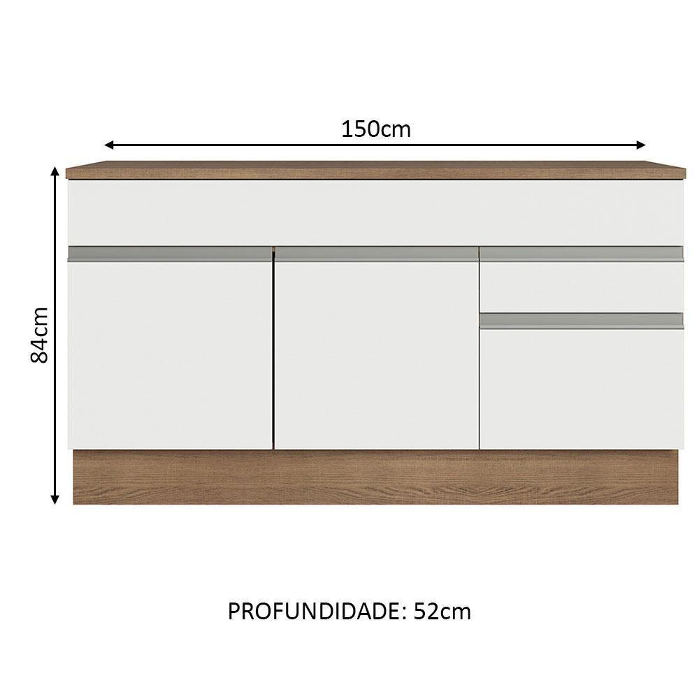 Balcão Gabinete De Pia Madesa Glamy 150 Cm 2 Gavetas 2 Portas (com Tampo) - Rustic/branco Rustic/branco - 9