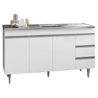 Balcão Gabinete Com Pia Inox 150Cm 3 Portas Andréia Branco - 1