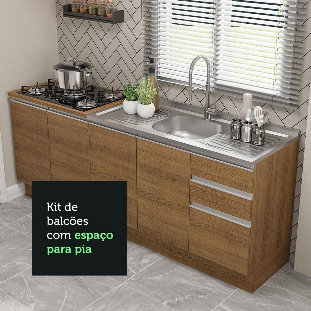 Kit Com 2 Balcões De Cozinha Madesa Glamy 4 Portas 3 Gavetas (sem Tampo E Pia) - Rustic Rustic - 6