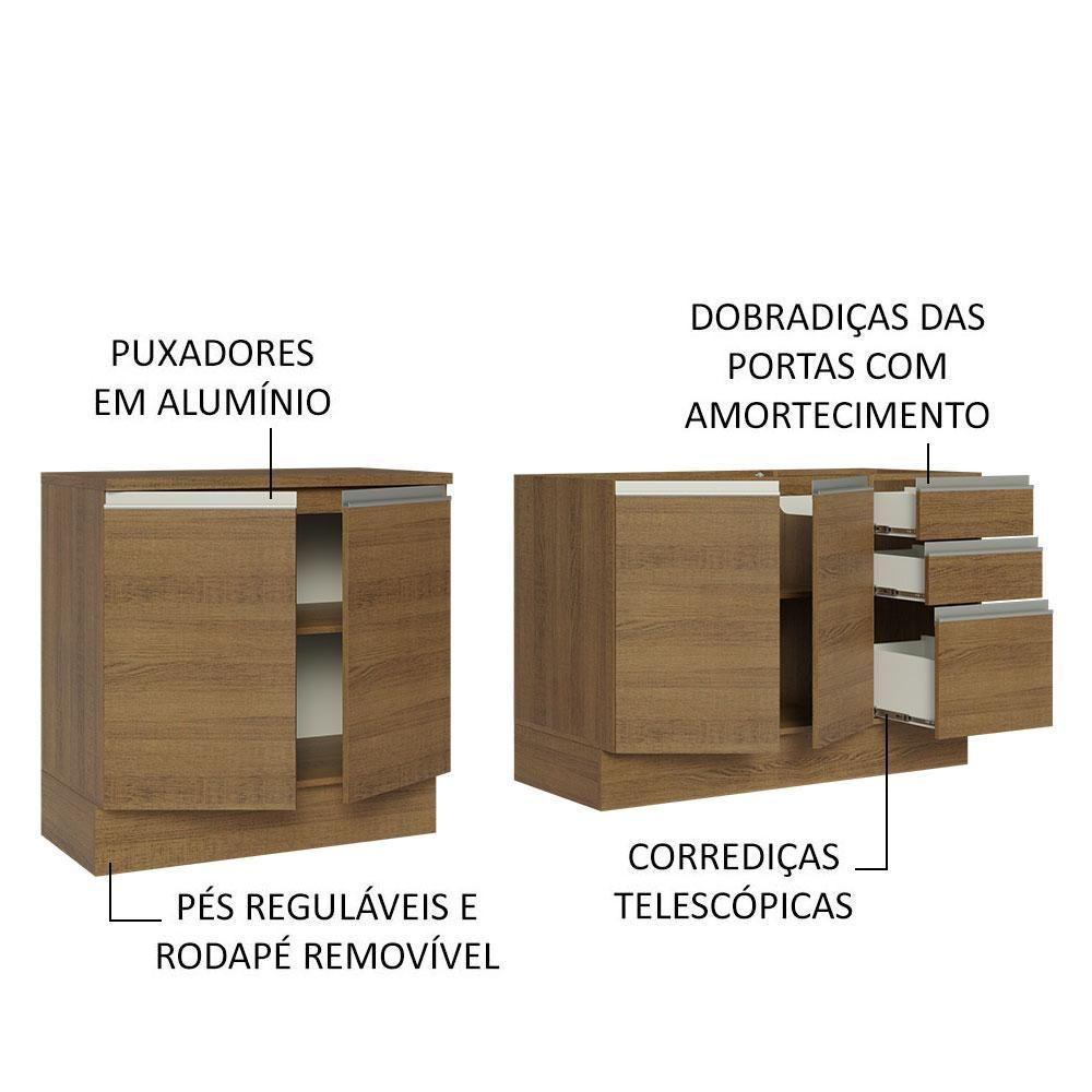 Kit Com 2 Balcões De Cozinha Madesa Glamy 4 Portas 3 Gavetas (sem Tampo E Pia) - Rustic Rustic - 8