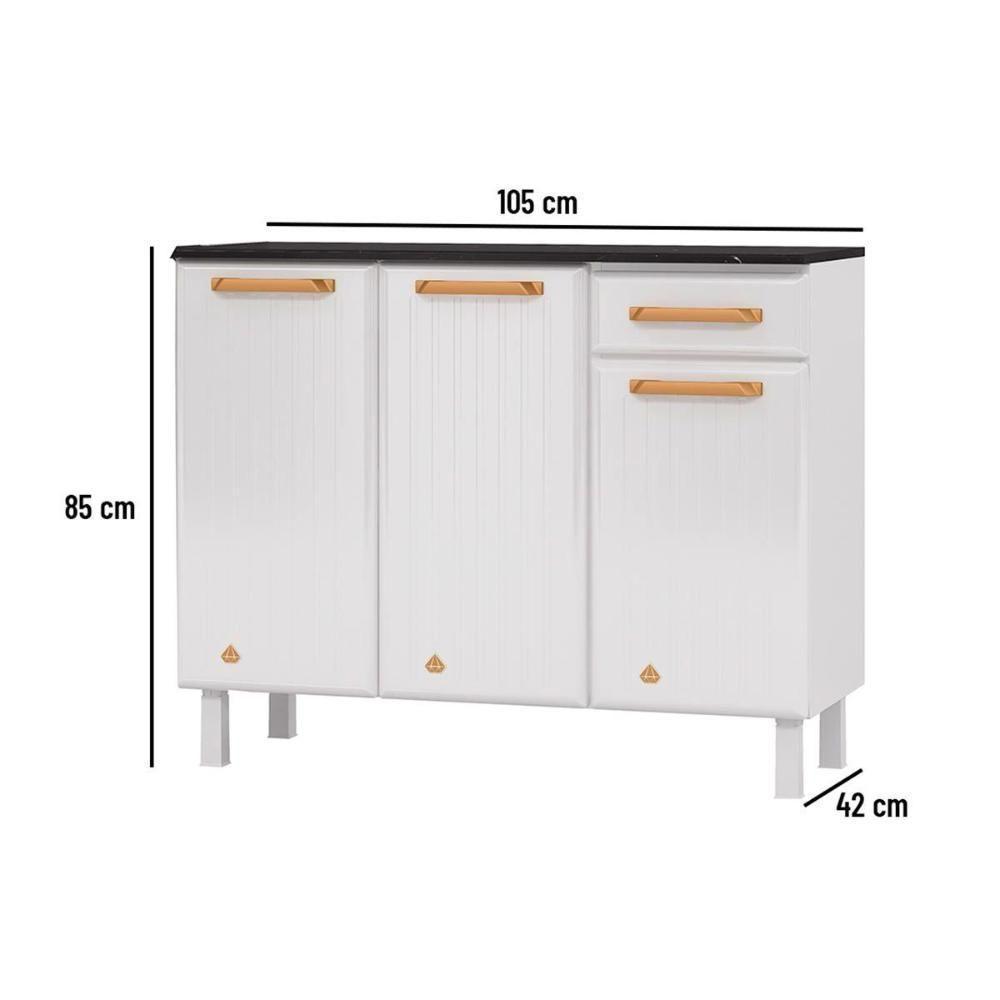 Balcão de Cozinha Diamante Smart 3 Portas e 1 Gaveta c/ Tampo 105cm Branco/Preto - Telasul - 6