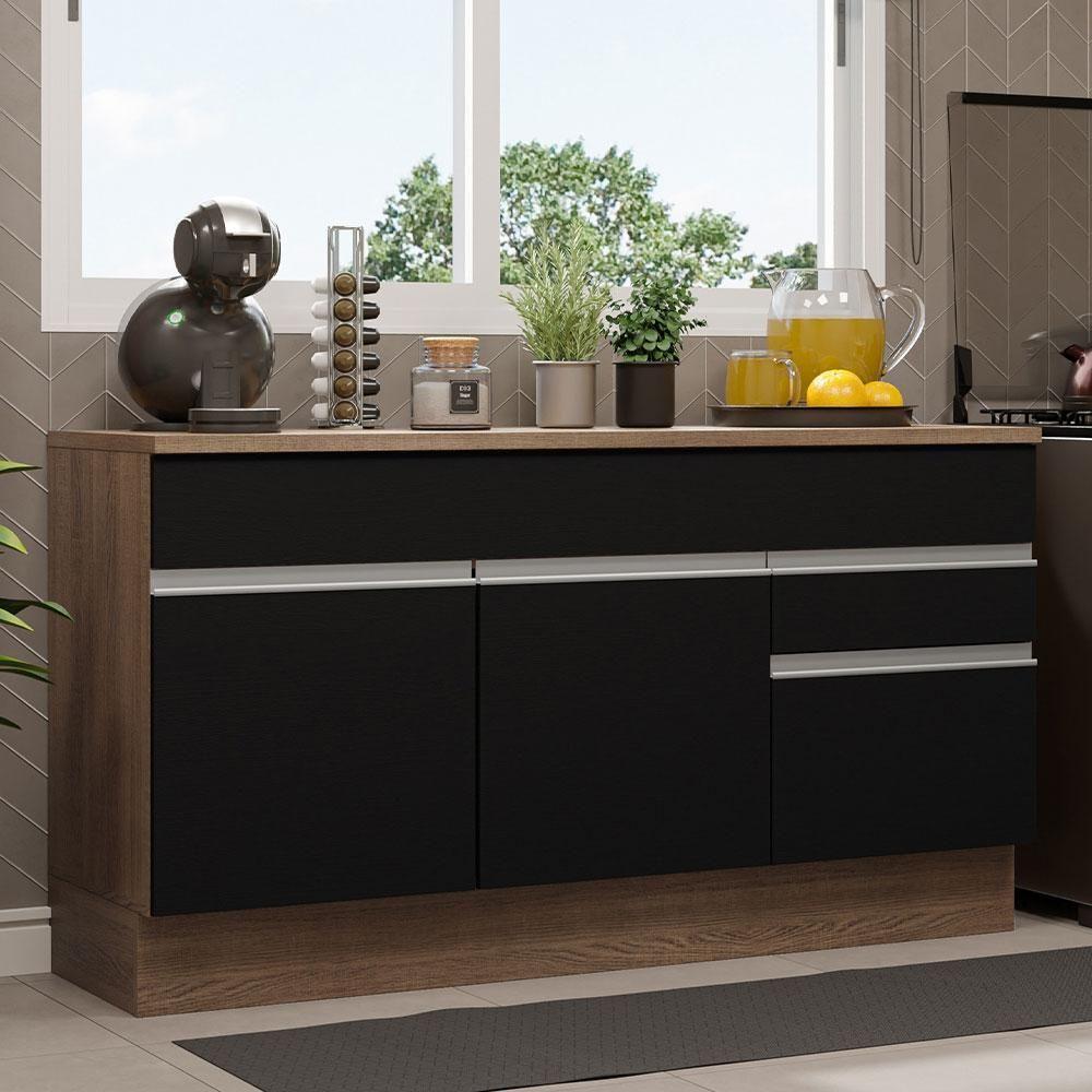 Balcão Gabinete De Pia Madesa Glamy 150 Cm 2 Gavetas 2 Portas (com Tampo) - Rustic/preto Rustic/preto - 1