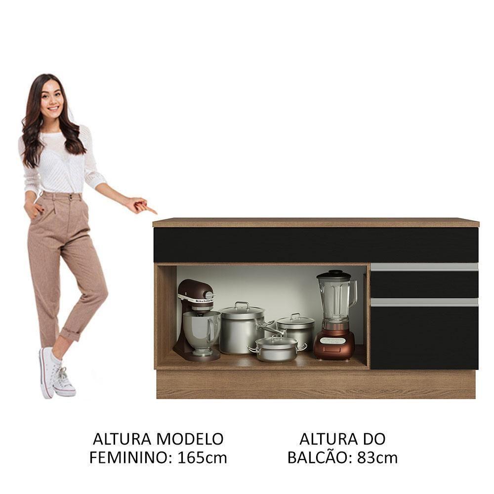 Balcão Gabinete De Pia Madesa Glamy 150 Cm 2 Gavetas 2 Portas (com Tampo) - Rustic/preto Rustic/preto - 7