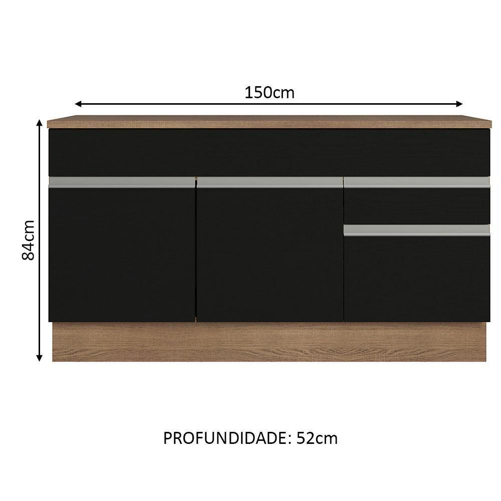 Balcão Gabinete De Pia Madesa Glamy 150 Cm 2 Gavetas 2 Portas (com Tampo) - Rustic/preto Rustic/preto - 9