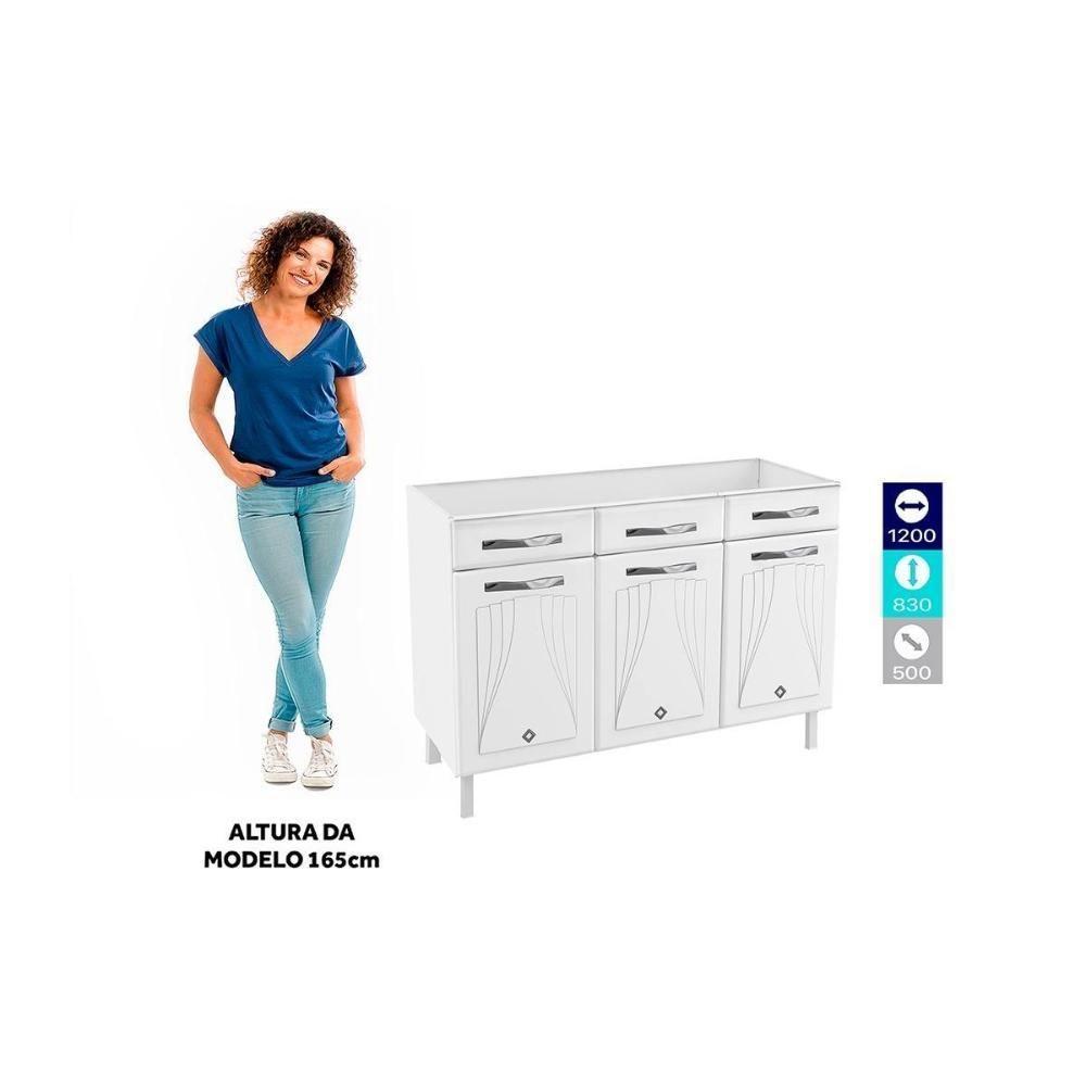 Balcão de Cozinha Star New 3 Portas e 3 Gavetas 120cm Branco - Telasul - 2