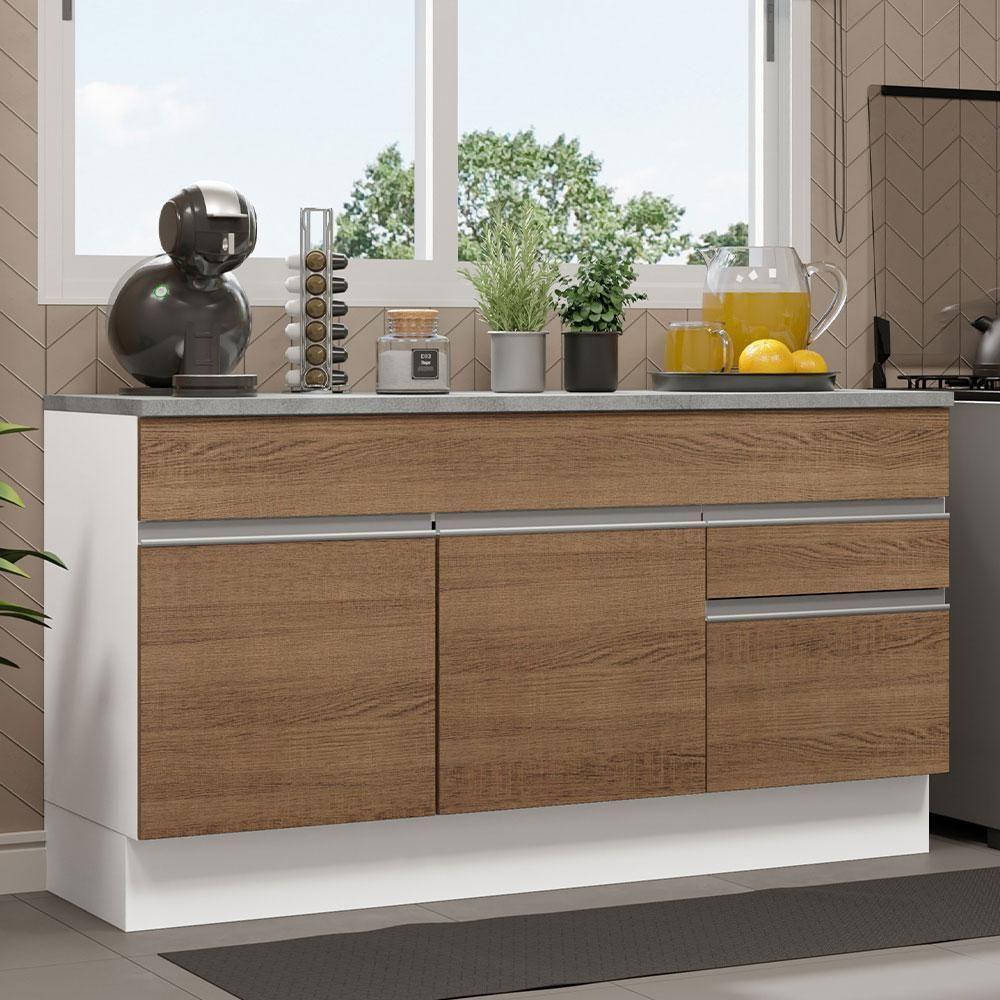 Balcão Gabinete De Pia Madesa Glamy 150 Cm 2 Gavetas 2 Portas (com Tampo) - Branco/rustic Branco/rustic - 1