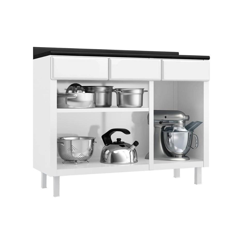 Balcão de Cozinha Diamante 3 Portas e 3 Gavetas c/ Tampo 105cm Branco - Telasul - 4