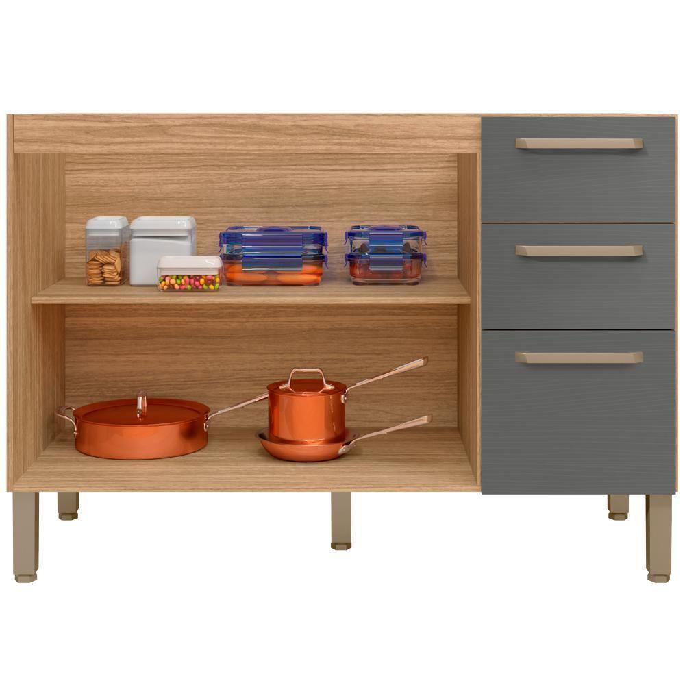 Balcao Para Pia 120cm 3 Portas 2974 Freijo Gris Ktp Freijo Gris - 3