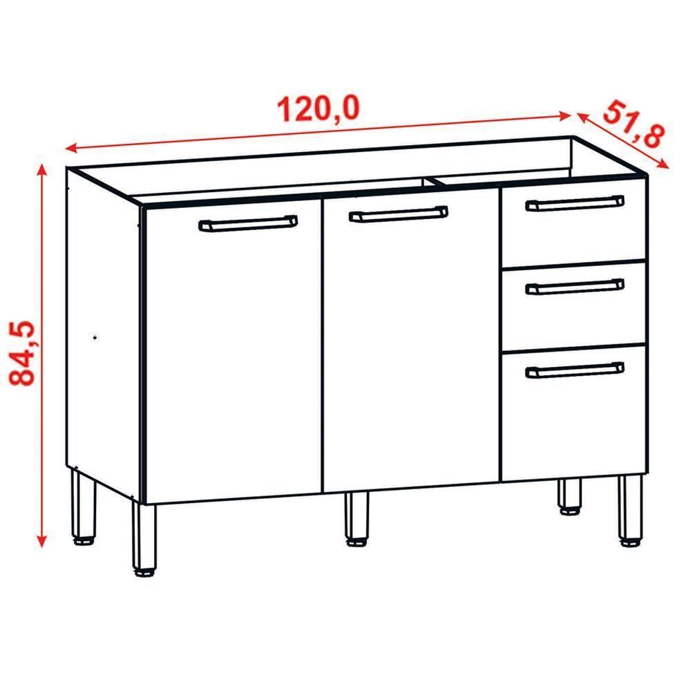 Balcao Para Pia 120cm 3 Portas 2974 Freijo Gris Ktp Freijo Gris - 5