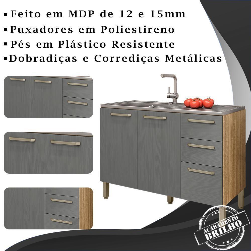 Balcao Para Pia 120cm 3 Portas 2974 Freijo Gris Ktp Freijo Gris - 6