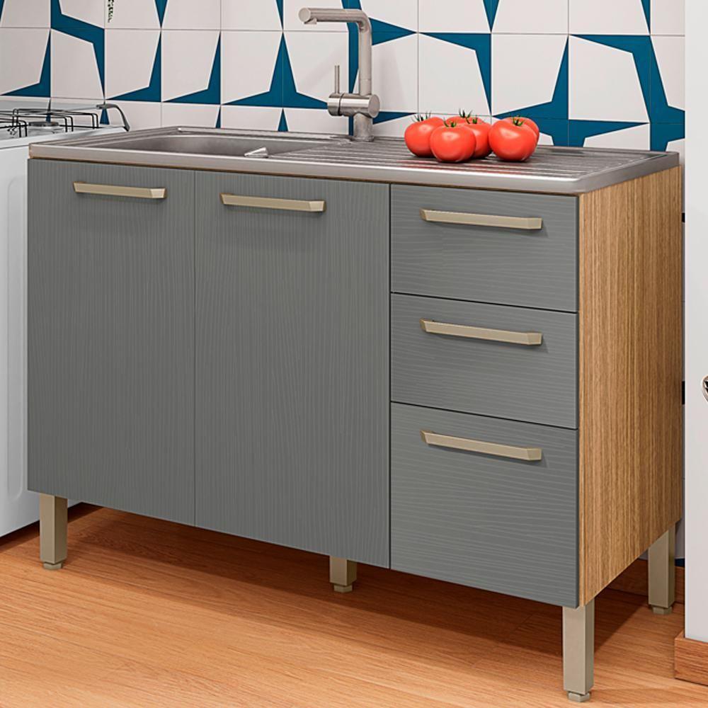 Balcao Para Pia 120cm 3 Portas 2974 Freijo Gris Ktp Freijo Gris - 8