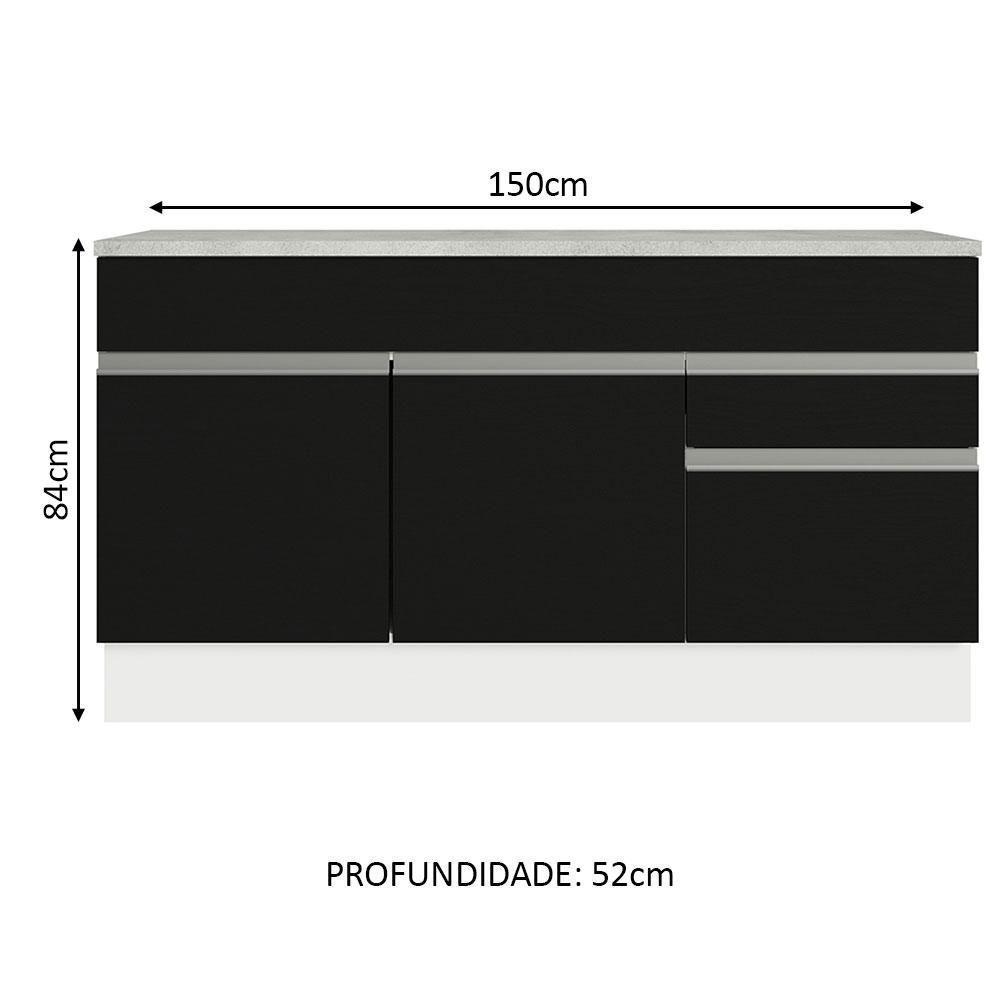 Balcão Gabinete De Pia Madesa Glamy 150 Cm 2 Gavetas 2 Portas (com Tampo) - Branco/preto Branco/preto - 9