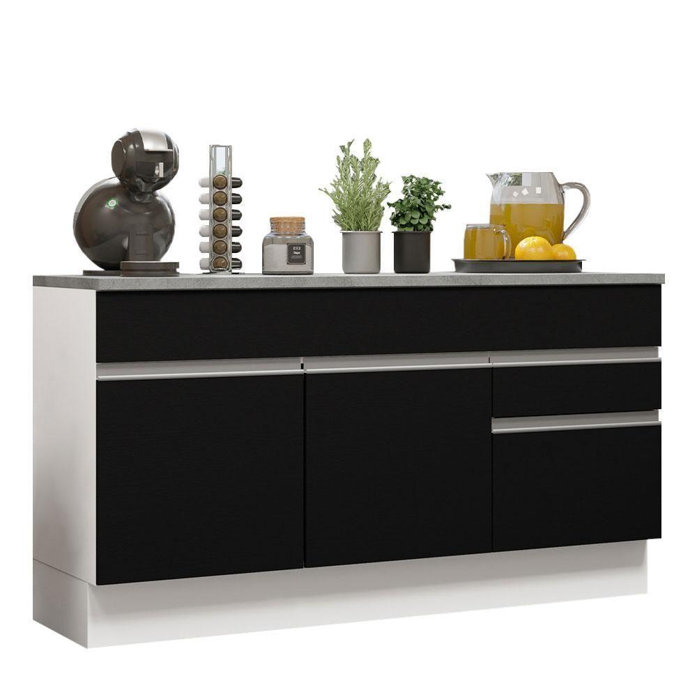 Balcão Gabinete De Pia Madesa Glamy 150 Cm 2 Gavetas 2 Portas (com Tampo) - Branco/preto Branco/preto - 10