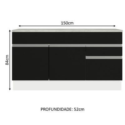 Balcão Gabinete De Pia Madesa Glamy 150 Cm 2 Gavetas 2 Portas (com Tampo) - Branco/preto Branco/preto