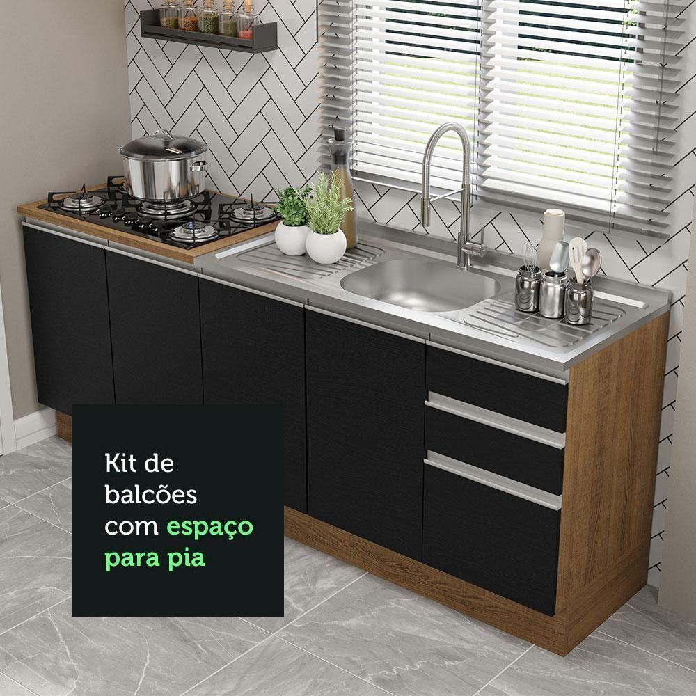 Kit Com 2 Balcões De Cozinha Madesa Glamy 4 Portas 3 Gavetas (sem Tampo E Pia) - Rustic/preto Rustic/preto - 6