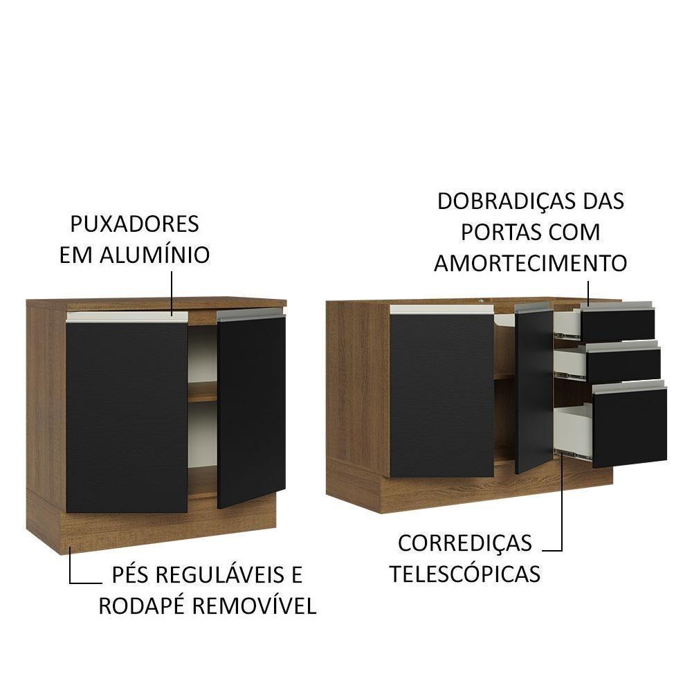 Kit Com 2 Balcões De Cozinha Madesa Glamy 4 Portas 3 Gavetas (sem Tampo E Pia) - Rustic/preto Rustic/preto - 8